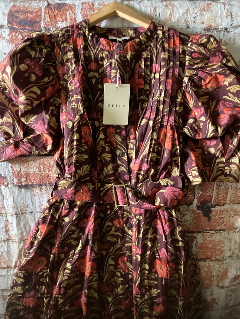entro Floral Puff-Sleeve Mini Dress in Burgundy and Pink - Picture 8 of 13